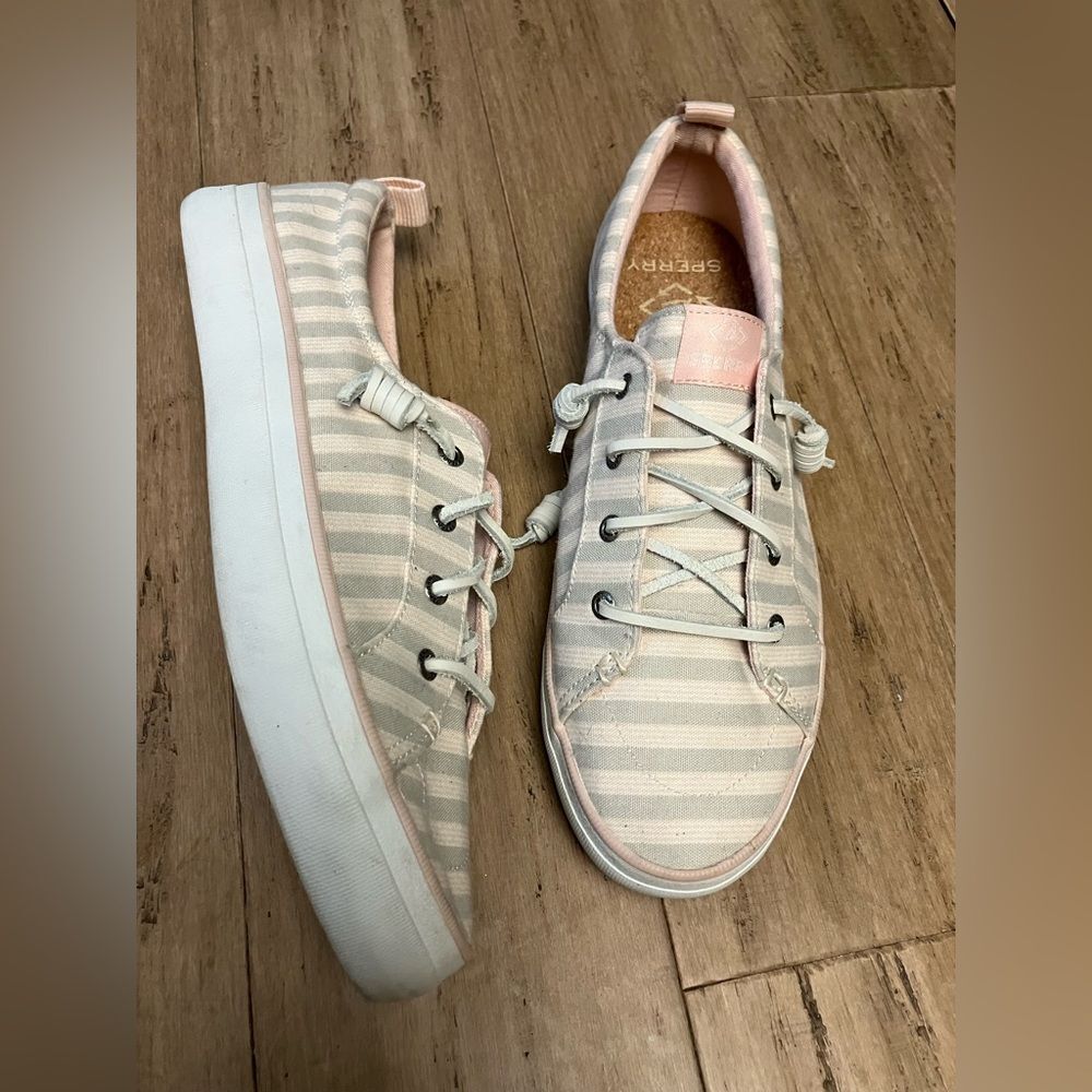 Sperry stripped pink detail leather laced women size 10 platform sneakers